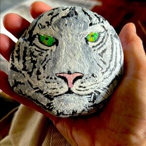 Hand-Painted Tiger Rock with Green Eyes